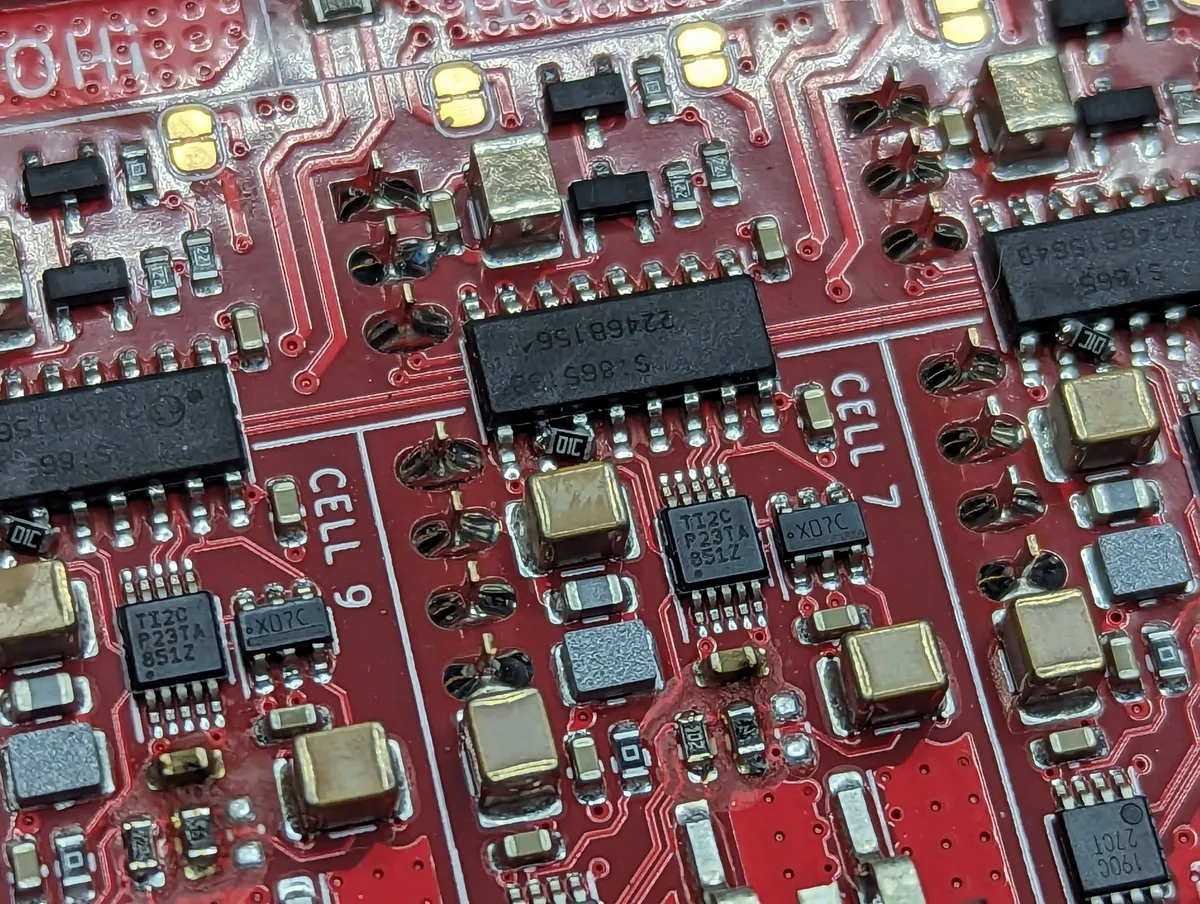 Macro photograph of a populated circuit board